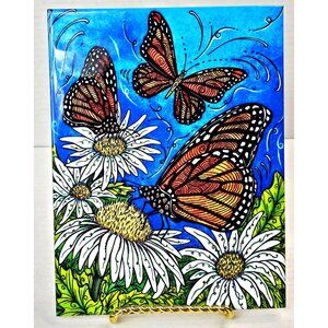 Beautiful Butterfly & Daisy Ceramic Tile Art By Stephanie Kiker 6x8